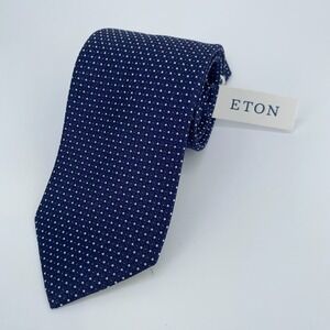 Eton Tie Mens One Size Navy Blue Patterned Silk Classic Necktie England Made NWT